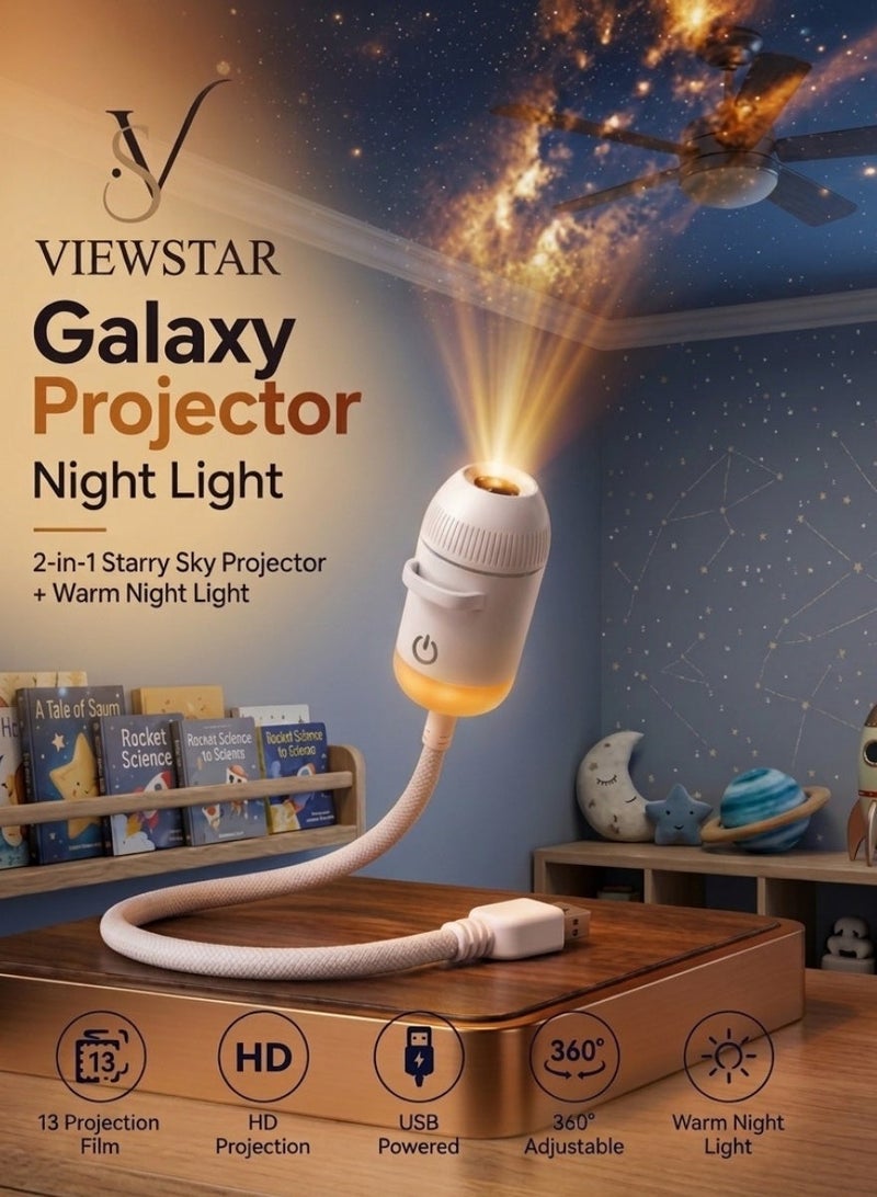 View Star Galaxy Projector Night Light, 2-in-1 HD Starry Sky & Warm Night Lamp with 13 Projection Films, 360° Adjustable Flexible Gooseneck, USB Powered Space Projector for Bedroom Kids Room Home Decor - Image 1