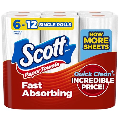 Scott Paper Towels, Choose-A-Sheet, 6 Double Rolls = 12 Regular Rolls (108 Sheets Per Roll) - Image 1