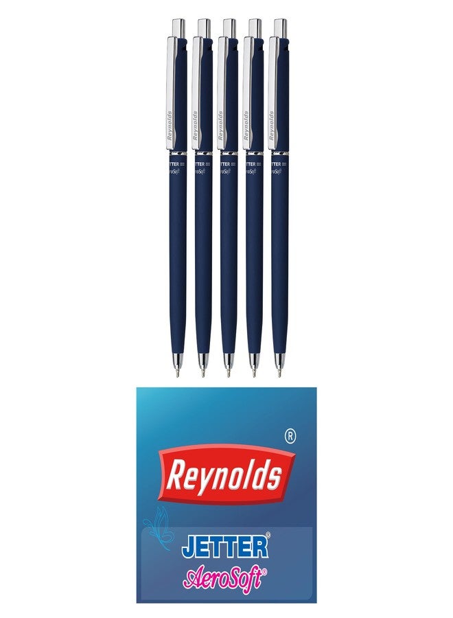 Reynolds JETTER AEROSOFT Ball Pen SET - 5 PENS BLUE | MULTI BODY COLOR BALL PEN WITH COMFORTABLE GRIP |BLUE BALL PENS FOR WRITING | PEN FOR PROFESSIONALS | 0.7 mm TIP SIZE - Image 1