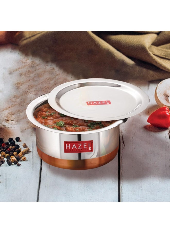 HAZEL Steel Copper Bottom Tope with Lid | Copper Bottom Vessels for Cooking |Copper Bottom Cooking Utensils | Stainless Steel Tope Patila, Capacity 1000 ml - Image 3