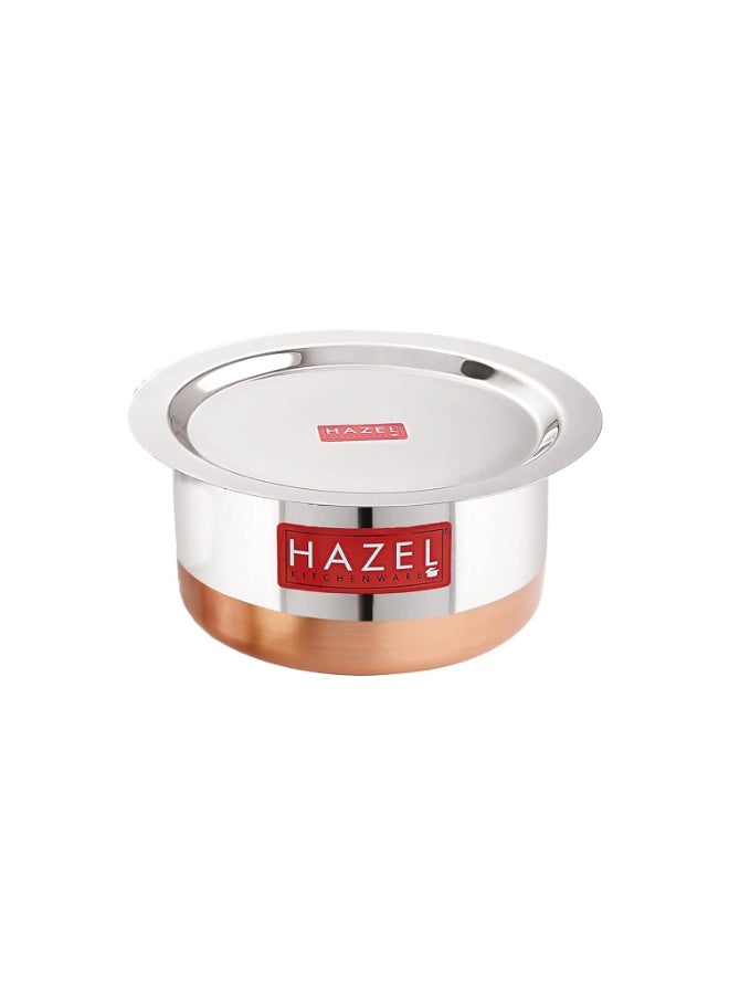 HAZEL Steel Copper Bottom Tope with Lid | Copper Bottom Vessels for Cooking |Copper Bottom Cooking Utensils | Stainless Steel Tope Patila, Capacity 1000 ml - Image 1