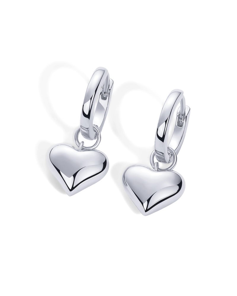 PAVOI Rhodium Plated 925 Sterling Silver Posts Heart Charm Huggie Hoop Earrings for Women | Lightweight Love Drop Dangle Huggie Earrings - Image 5