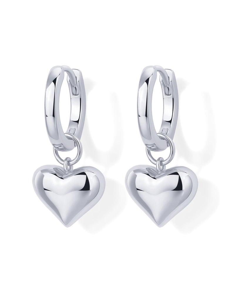 PAVOI Rhodium Plated 925 Sterling Silver Posts Heart Charm Huggie Hoop Earrings for Women | Lightweight Love Drop Dangle Huggie Earrings - Image 3