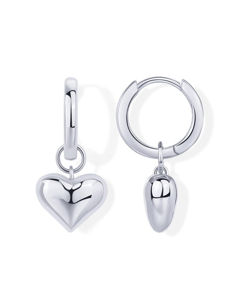 PAVOI Rhodium Plated 925 Sterling Silver Posts Heart Charm Huggie Hoop Earrings for Women | Lightweight Love Drop Dangle Huggie Earrings - Image 1
