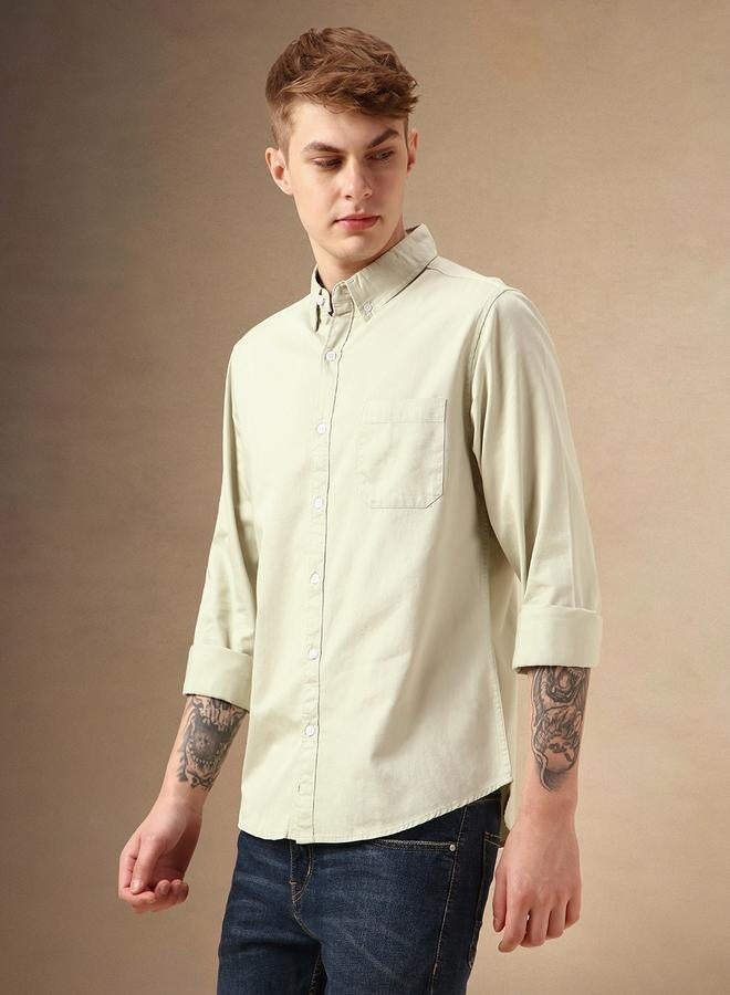 Dennis Lingo Relaxed Fit Green Cotton Casual Shirt Regular Collar - Image 3