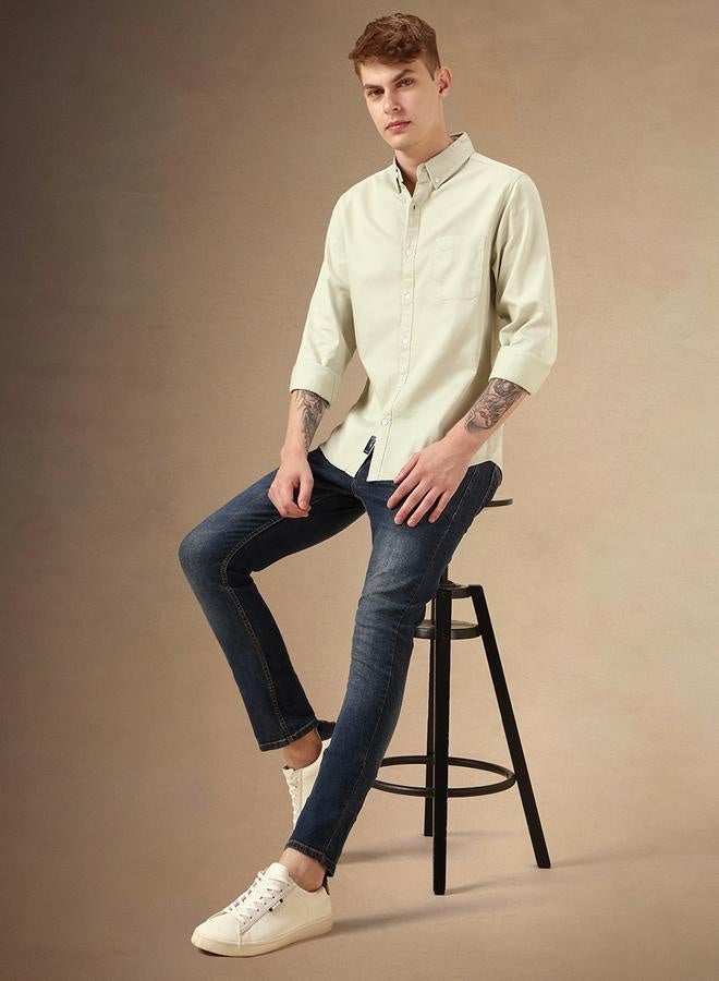 Dennis Lingo Relaxed Fit Green Cotton Casual Shirt Regular Collar - Image 1