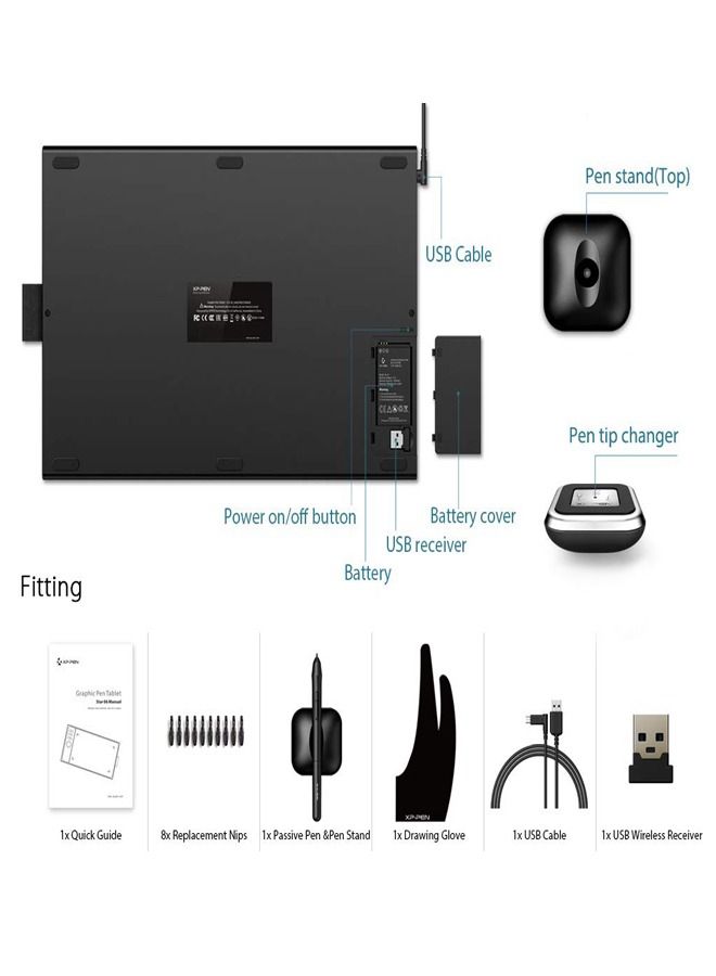 XP-PEN Star 06 Wireless Graphic Drawing Tablet Black With Pen - Image 5
