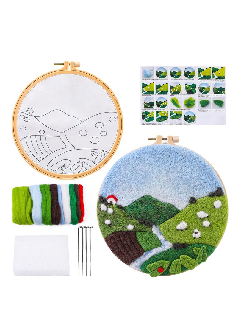 Embroidery Kits, Needle Felt Starter Set for Beginners, Wool Needle Felt Set with Embroidery Hoop Color Threads Felt - Image 1