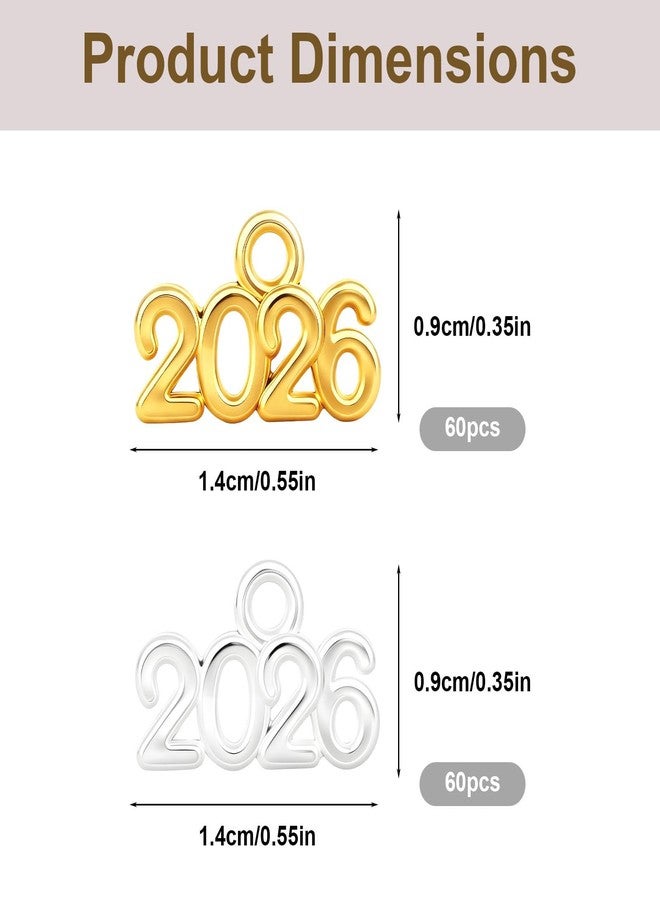 Penitue 120pcs 2026 Charms for Crafts, Zinc Alloy 2026 Year Pendants for Graduation Tassels Decor Gift Accents Keychain Embellishments Jewelry Making and DIY Projects, Medium, Zinc, No Gemstone - Image 2