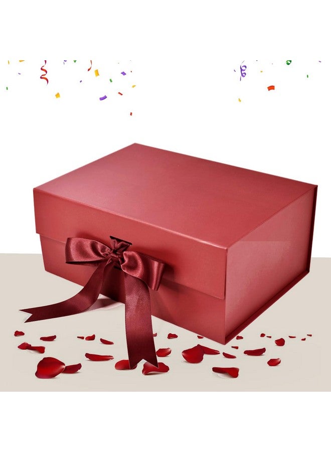 Aakriti Maroon Foldable Rakhi Gift Box Empty Gift Box with Satin Ribbon, Multipurpose Hamper Box Holds upto 5 kg Reuse Gift Boxes for Gift Packing (Medium 24 x 17 x 10 cm, Maroon Matte Finish 1Pcs) - Image 1