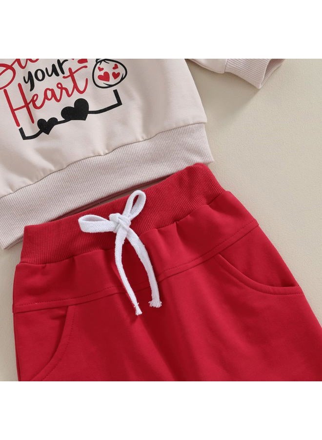 Okbabeha Baby Boy Valentine's Day Outfit Mr Steal Your Heart Long Sleeve Sweatshirt Jogger Newborn Toddler Boys Clothes Set (Mr steal your heart-Apricot, 12-18 Months) - Image 5