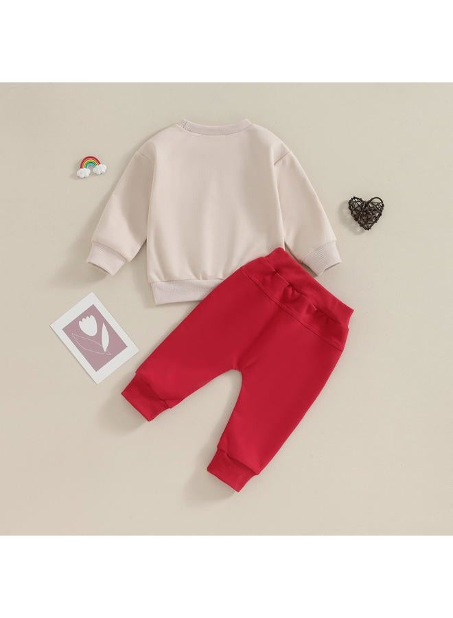 Okbabeha Baby Boy Valentine's Day Outfit Mr Steal Your Heart Long Sleeve Sweatshirt Jogger Newborn Toddler Boys Clothes Set (Mr steal your heart-Apricot, 12-18 Months) - Image 3