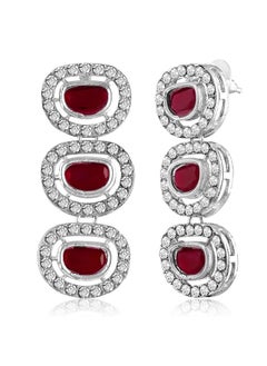 PEORA Peora Silver Plated Maroon Cubic Zirconia & Synthetic Stone Studded Necklace Drop Earrings Set Stylish Fashion Jewellery for Women & Girls  - Image 5