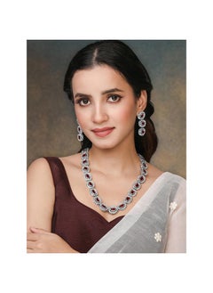 PEORA Peora Silver Plated Maroon Cubic Zirconia & Synthetic Stone Studded Necklace Drop Earrings Set Stylish Fashion Jewellery for Women & Girls  - Image 2