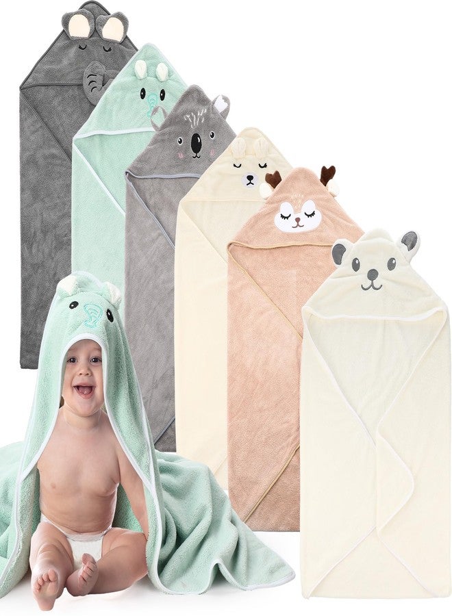SmoothNovelty 6 Pack Baby Bath Towels Set 31.5 x 31.5 Inch Baby Hooded Towel Coral Fleece Soft Absorbent Toddler Hooded Bath Blanket for Newborn Boy Girl Shower Kids Infant Gift(Multicolor,Classic) - Image 1