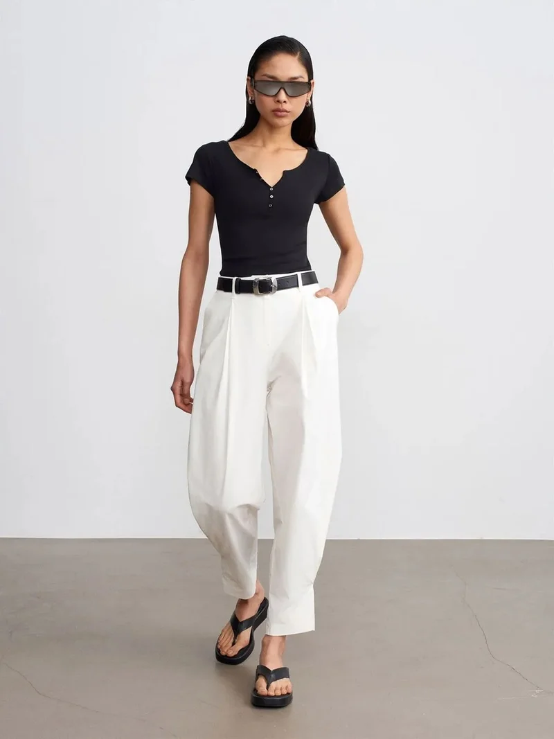 ديلفين Dilvin Women’s High-waist Wide-leg Poplin Trousers