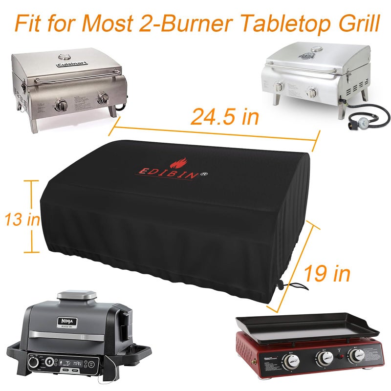 EDIBIN 24 Inch Tabletop Grill Cover for Cuisinart CGG-306/ Ninja OG751, Royal Gourmet 24" Griddle,600D Grill Cover for Pit Boss 75275/ PB336GS/ PB100P1,Most 2-Burner Portable 24 Inch Table Top Grills - Image 2