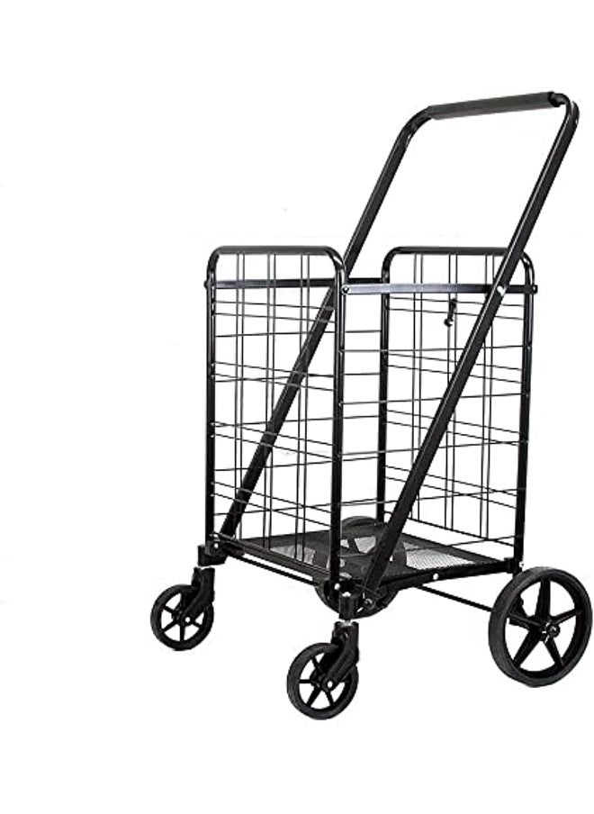 Generic GREATBUYS Fold-able Shopping Trolley Push Cart With Wheels, Folding Collapsible Grocery Storage Cart, Utility Transit Hand Cart for Daily Use, Black 60kg Max Load  - Image 1