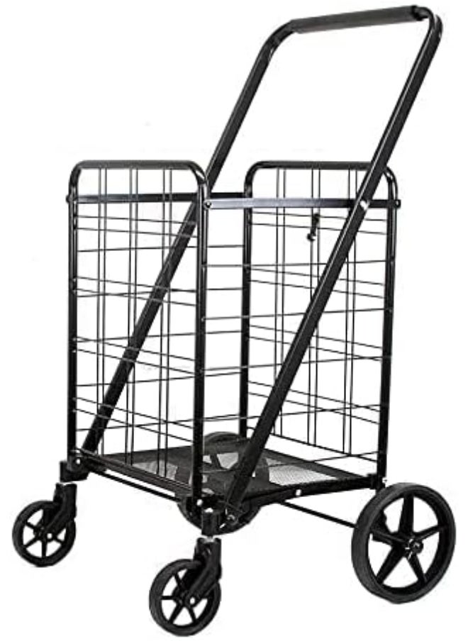 Generic GREATBUYS Fold-able Shopping Trolley Push Cart With Wheels, Folding Collapsible Grocery Storage Cart, Utility Transit Hand Cart for Daily Use, Black 60kg Max Load  - Image 5