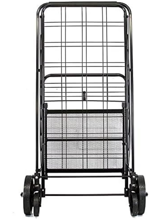 Generic GREATBUYS Fold-able Shopping Trolley Push Cart With Wheels, Folding Collapsible Grocery Storage Cart, Utility Transit Hand Cart for Daily Use, Black 60kg Max Load  - Image 3