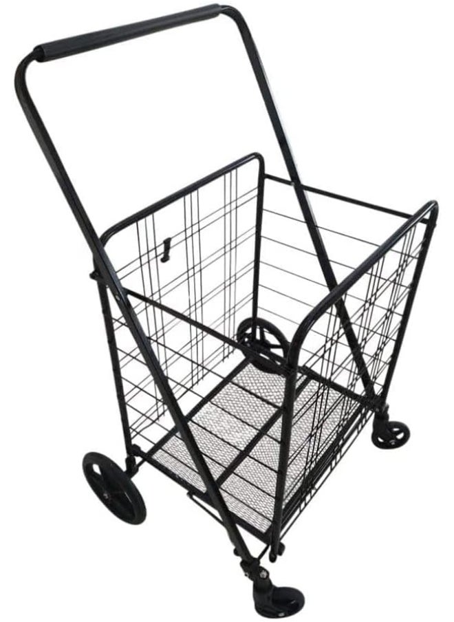 Generic GREATBUYS Fold-able Shopping Trolley Push Cart With Wheels, Folding Collapsible Grocery Storage Cart, Utility Transit Hand Cart for Daily Use, Black 60kg Max Load  - Image 4