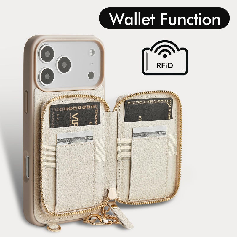 ZVE for iPhone 17 Pro Max Case Wallet with Lipstick Purse for MagSafe, Crossbody Phone Cover with Adjustable Strap 6.9'', White - Image 2