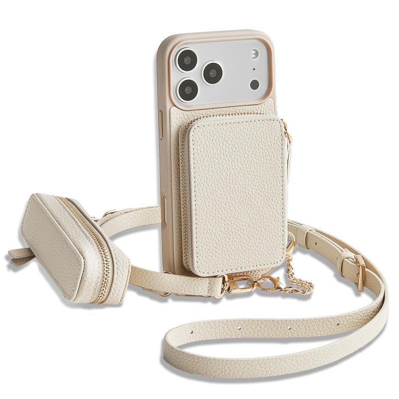 ZVE for iPhone 17 Pro Max Case Wallet with Lipstick Purse for MagSafe, Crossbody Phone Cover with Adjustable Strap 6.9'', White - Image 1