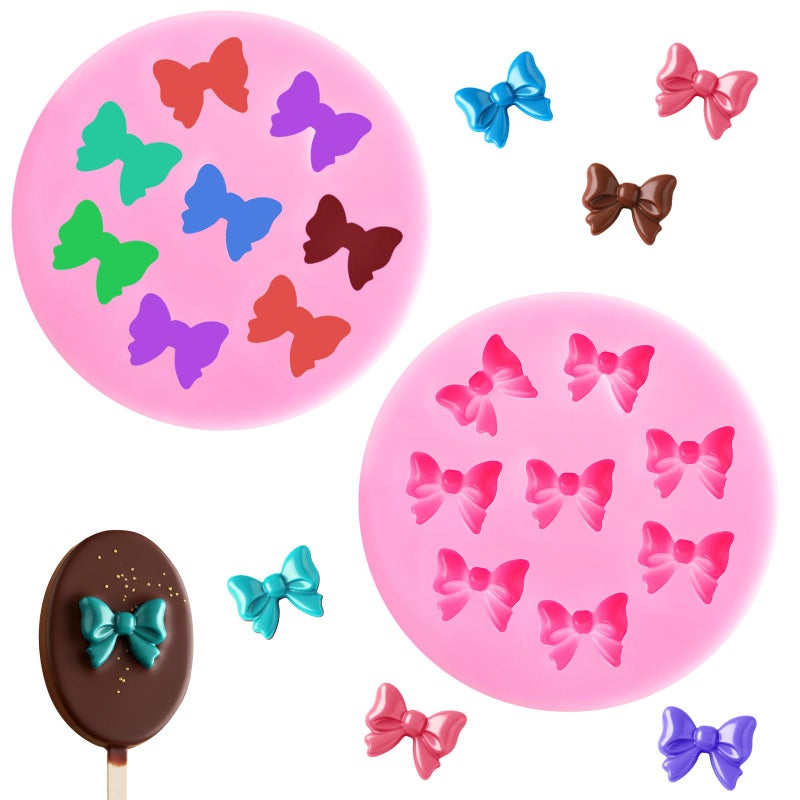 HKNMTT Mini Bow Silicone Molds for Candy Fondant Chocolate Clay Cake Sugar Cake Pop Decorating, 16 Cavities Cute Shapes DIY Cupcake Toppers Craft Birthday Moulds - Image 1