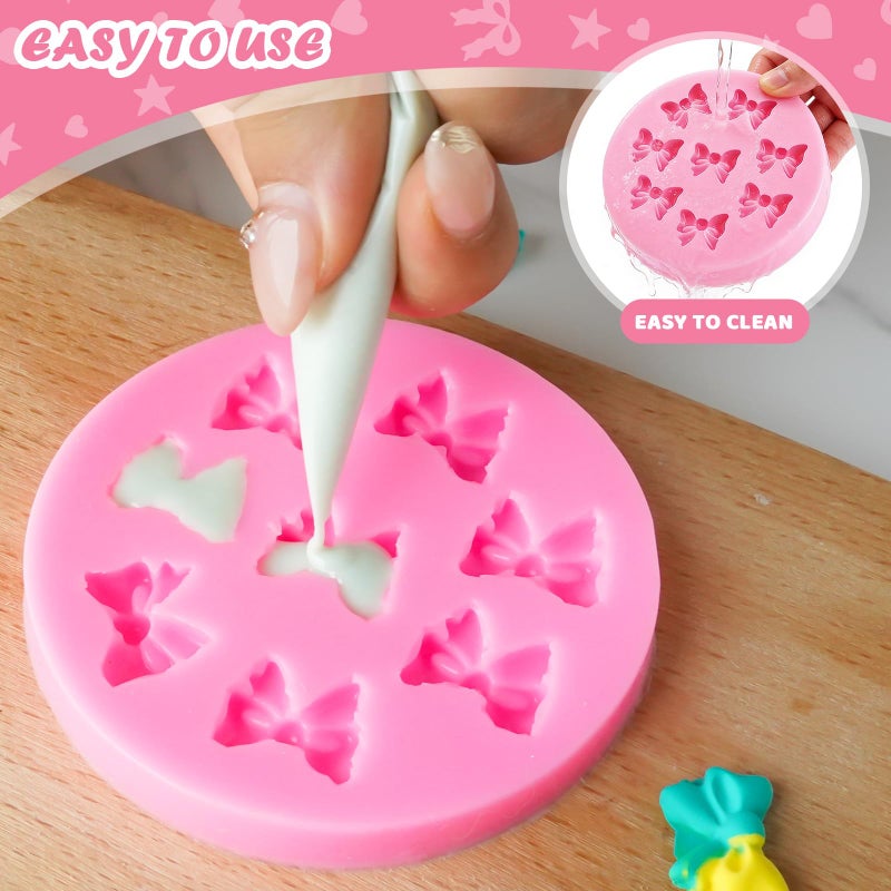 HKNMTT Mini Bow Silicone Molds for Candy Fondant Chocolate Clay Cake Sugar Cake Pop Decorating, 16 Cavities Cute Shapes DIY Cupcake Toppers Craft Birthday Moulds - Image 3