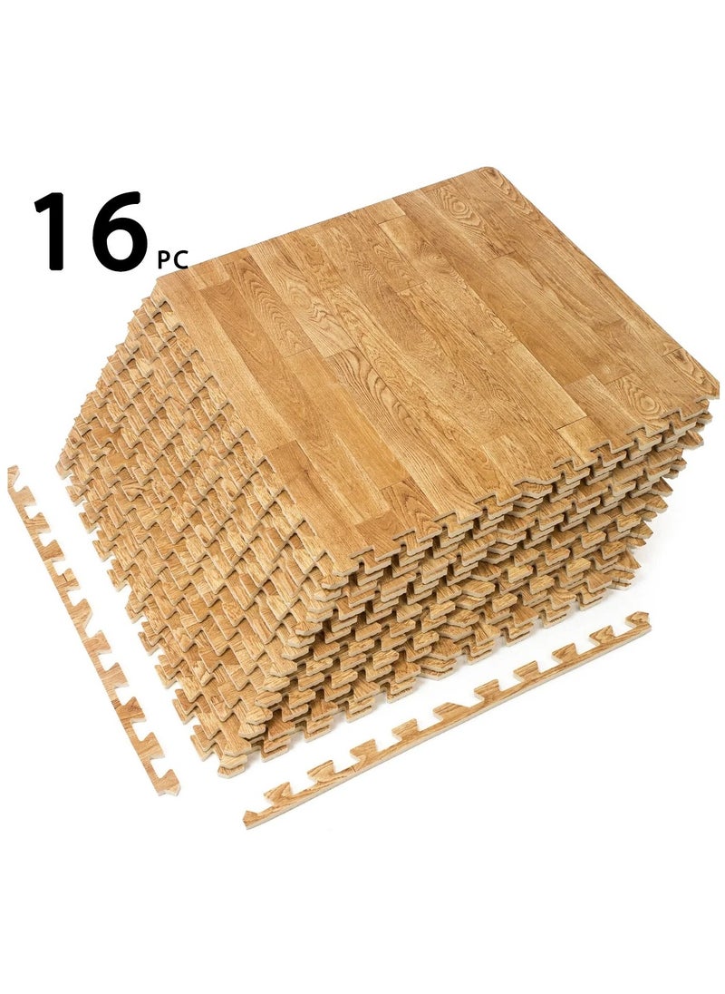 KANGAROO Foam floor mat sets, wooden color, 16 pieces Bundle  - Image 1