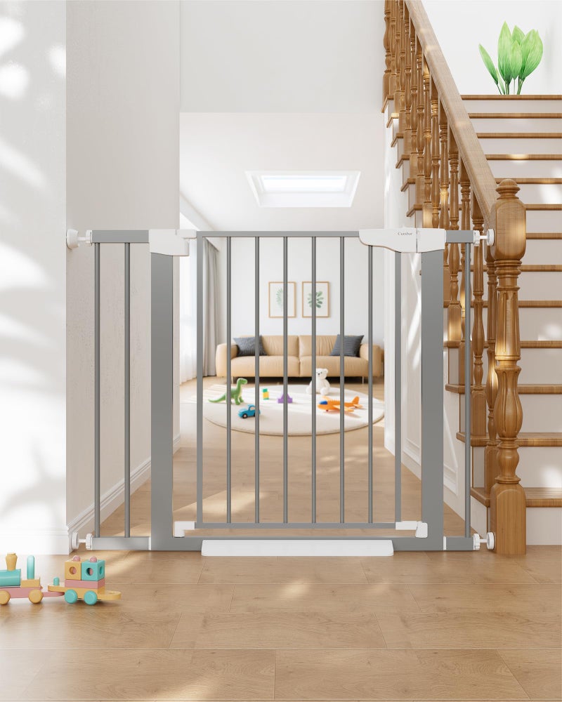 Cumbor 29.7"-40.6" Baby Gate for Stairs, Mom's Choice Awards Winner-Dog Gates for Doorways, Pressure Mounted Auto-Close Pet Gates for Dogs Indoor, Safety Child Gate with Easy Walk Thru Door, Gray - Image 1