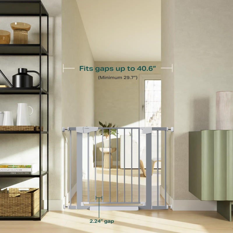 Cumbor 29.7"-40.6" Baby Gate for Stairs, Mom's Choice Awards Winner-Dog Gates for Doorways, Pressure Mounted Auto-Close Pet Gates for Dogs Indoor, Safety Child Gate with Easy Walk Thru Door, Gray - Image 2