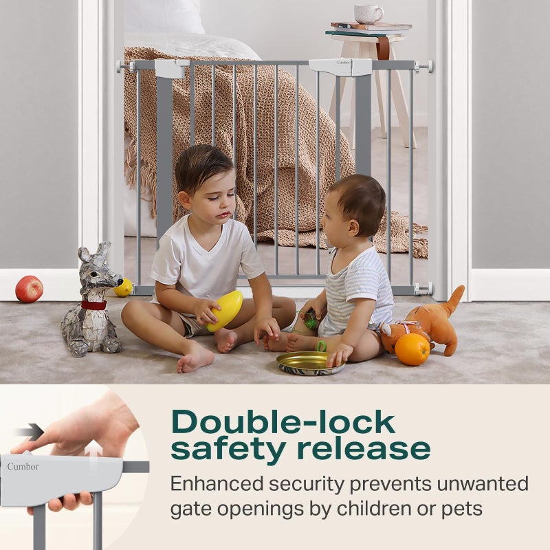 Cumbor 29.7"-40.6" Baby Gate for Stairs, Mom's Choice Awards Winner-Dog Gates for Doorways, Pressure Mounted Auto-Close Pet Gates for Dogs Indoor, Safety Child Gate with Easy Walk Thru Door, Gray - Image 3