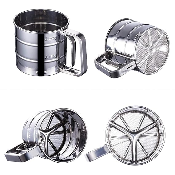 CHALISA Stainless Steel Flour Sifter for Baking Atta chhani Hand Press Design Stainless Steel Flour Sifter Corrosion Resistant Large Capacity Flour Sieve Cup for Sugar Flour and Coffee Powder - Image 2