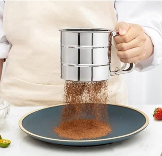 CHALISA Stainless Steel Flour Sifter for Baking Atta chhani Hand Press Design Stainless Steel Flour Sifter Corrosion Resistant Large Capacity Flour Sieve Cup for Sugar Flour and Coffee Powder - Image 3