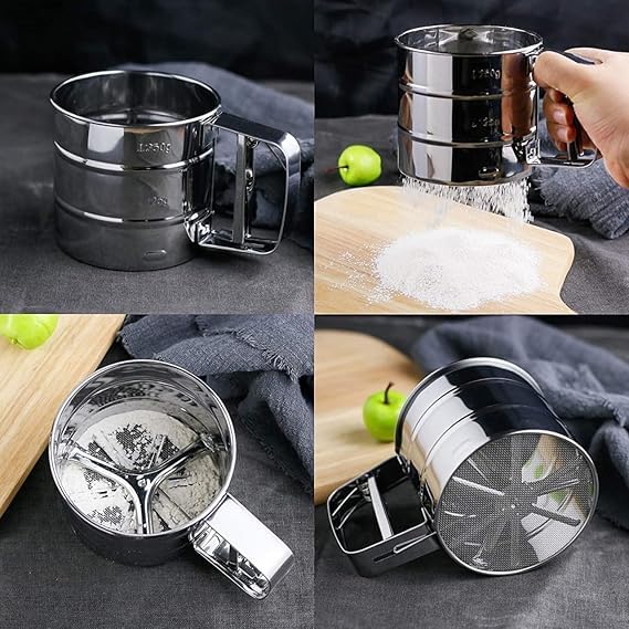 CHALISA Stainless Steel Flour Sifter for Baking Atta chhani Hand Press Design Stainless Steel Flour Sifter Corrosion Resistant Large Capacity Flour Sieve Cup for Sugar Flour and Coffee Powder - Image 4
