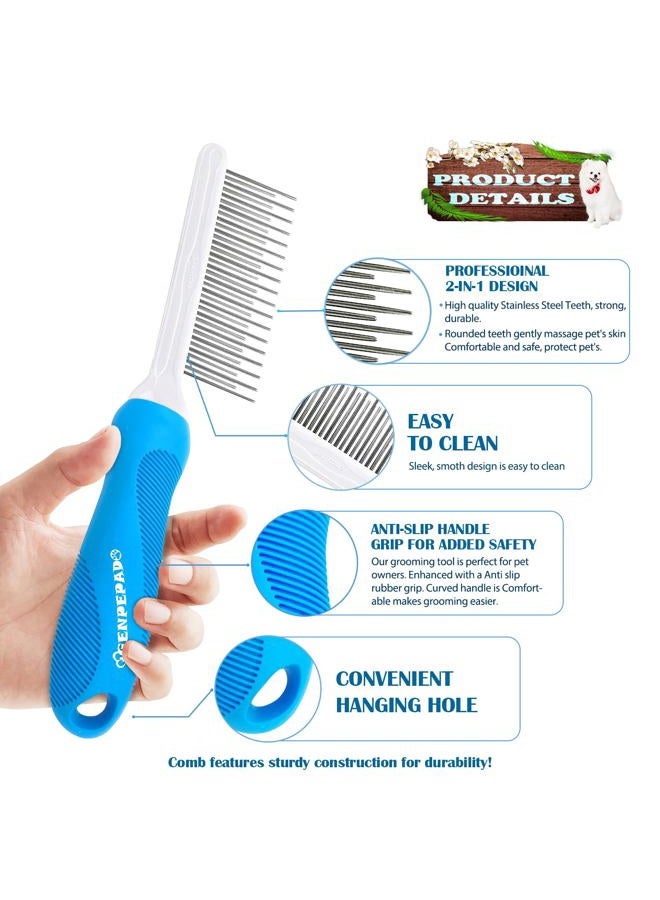 GENPEPADO Grooming Comb for Dogs and Cats with Long & Short Stainless Steel Metal Fine Teeth for Detangling Matted Hair - Pet Detangler Comb for Removing Tangles, Knots, Loose Fur from The Undercoat - Image 2