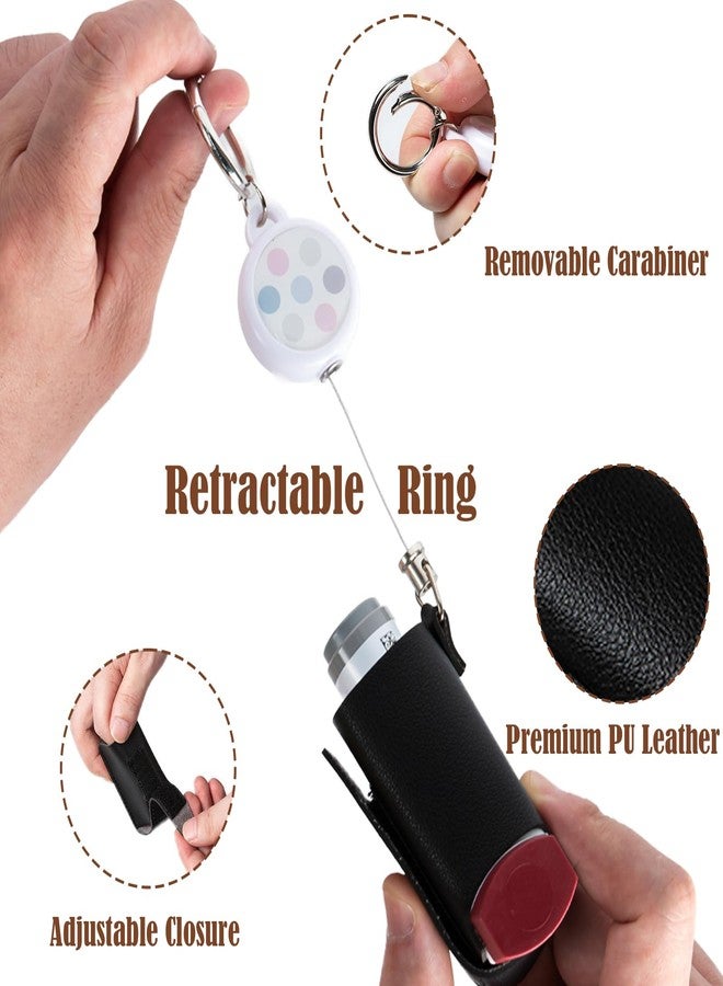 JFGLORIX Asthma Inhaler Holder Keychain Retractable Clip PU Leather Portable Travel Handy Holder for Kids and Adults, Inhaler Not Included (Black) - Image 2
