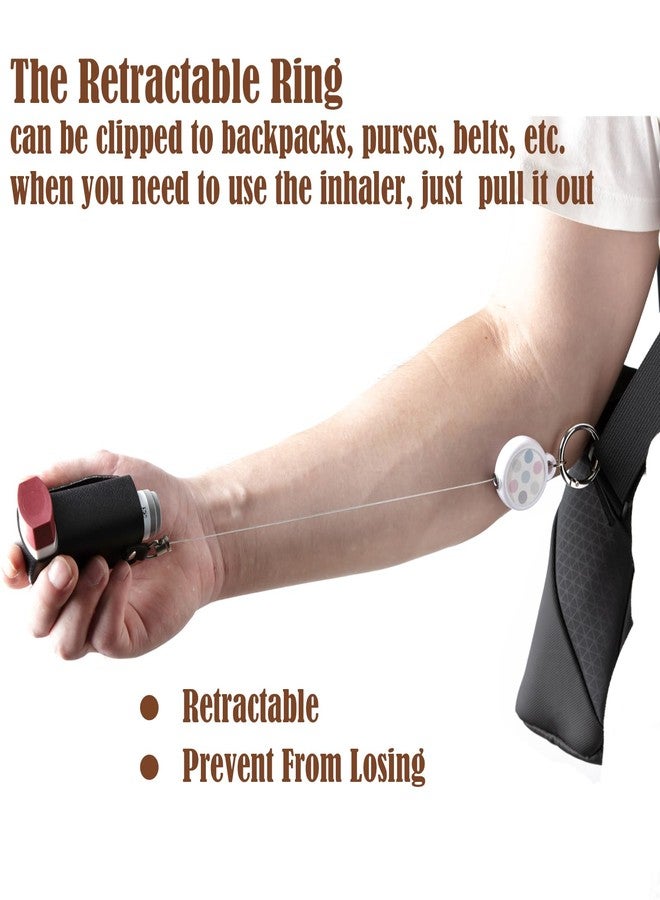 JFGLORIX Asthma Inhaler Holder Keychain Retractable Clip PU Leather Portable Travel Handy Holder for Kids and Adults, Inhaler Not Included (Black) - Image 4