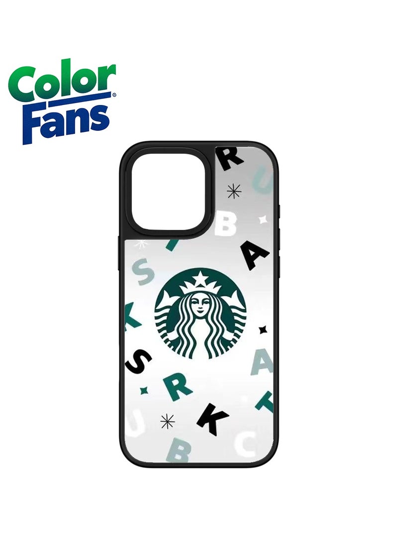 Color Fans iPhone 14 Pro Max Stylish Starbucks Mirror Case  - Sleek Silver with Forest Green