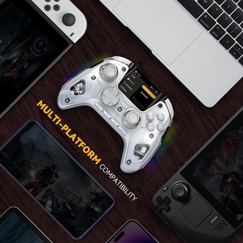 ManbaOne Interactive Screen Wireless Gaming Controller for PC/Switch/Switch 2/iOS/Android,Hall Effect Stick & Trigger,RGB Lighting,Remappable Buttons,1800mAh with Charging Dock (White) - Image 5