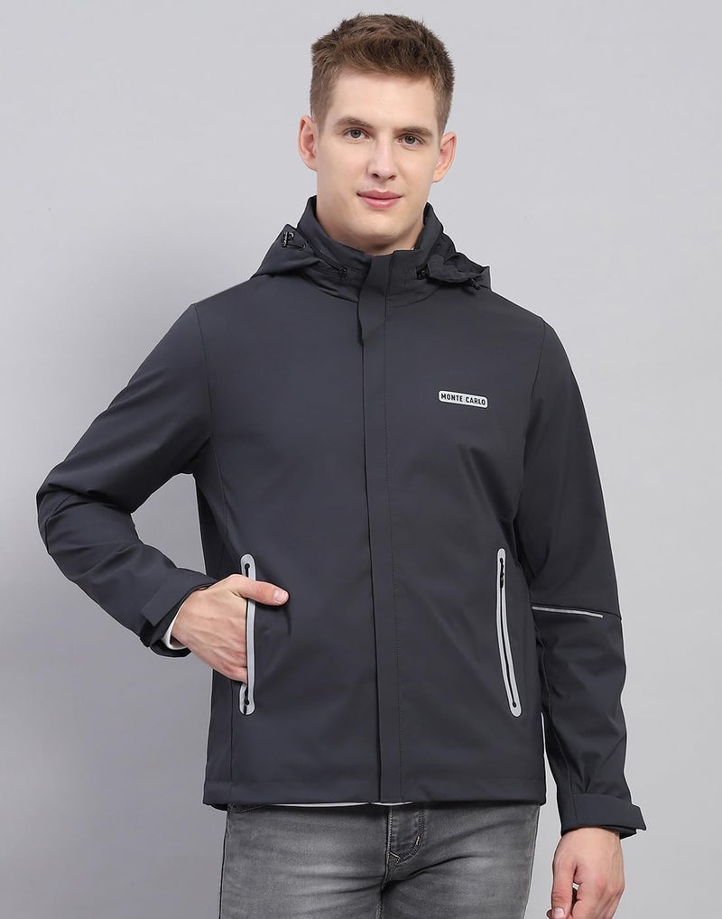 Monte Carlo Mens Solid Dark Grey Detachable Hood Full Sleeve Jacket - Image 2