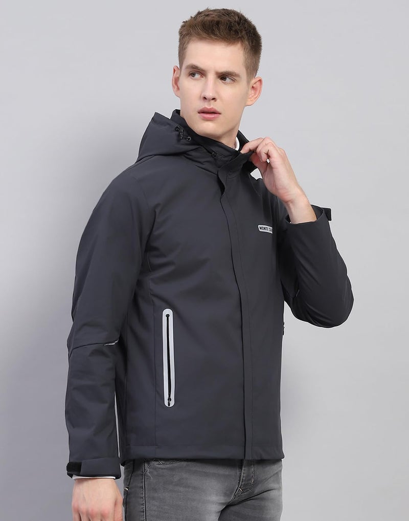 Monte Carlo Mens Solid Dark Grey Detachable Hood Full Sleeve Jacket - Image 4
