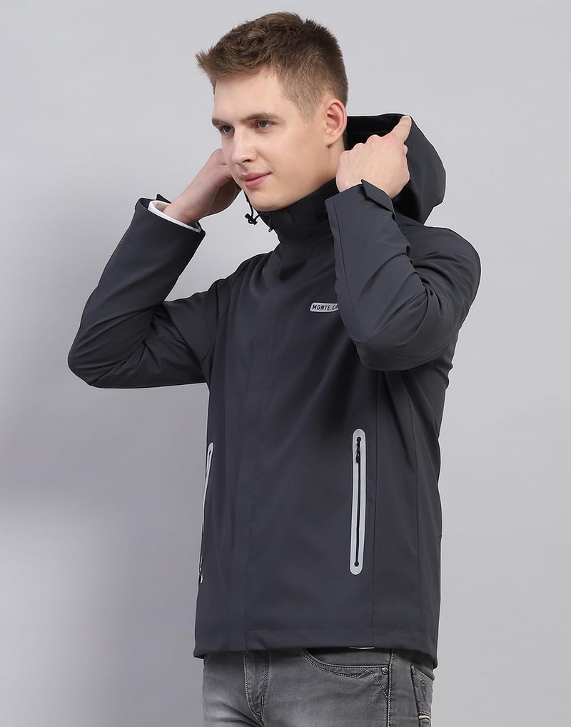 Monte Carlo Mens Solid Dark Grey Detachable Hood Full Sleeve Jacket - Image 3