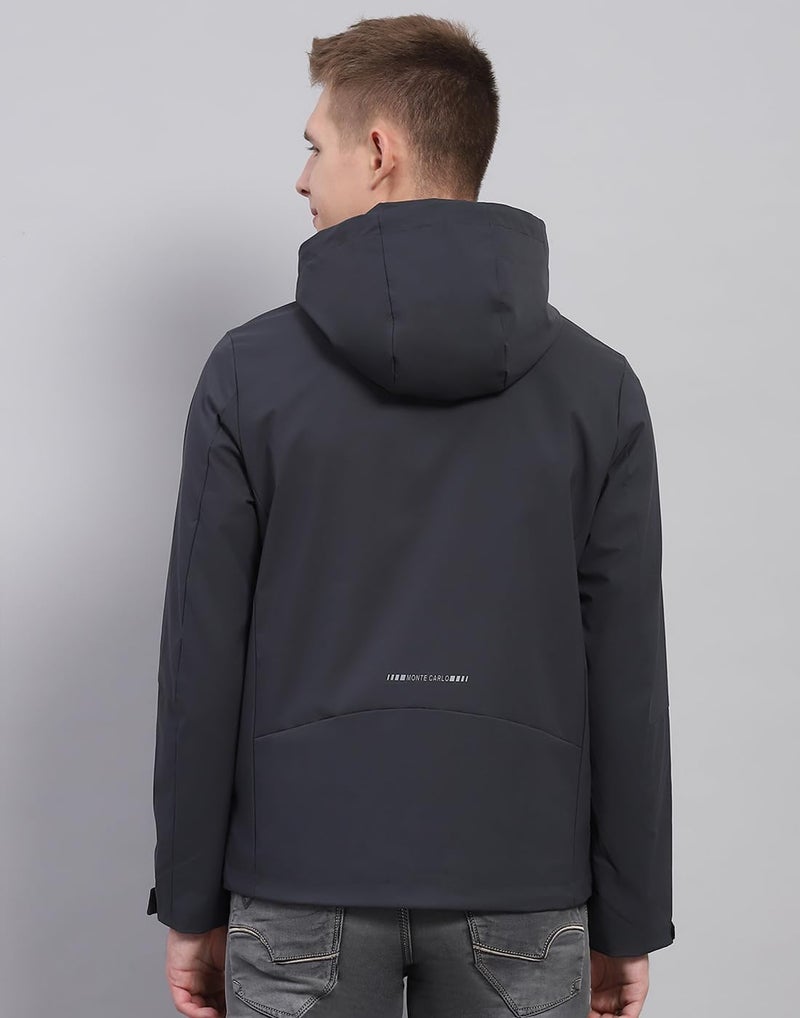 Monte Carlo Mens Solid Dark Grey Detachable Hood Full Sleeve Jacket - Image 5