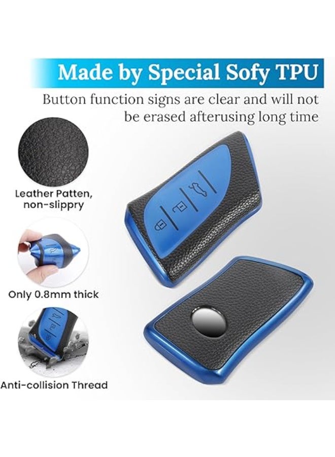 OUYoo Compatible with lexus Key fob Cover with Keychain,Metal Keychain,TPU Protective Key case,Upgrade the TPU surface texture shell,Compatible with 2018-2025 ES250 ES350 UX200 NX300h RX350 RX450h GX460 TX550 LX600 LS500 LC500h ect new Remote Smart Key,With keychain.(blue) - Image 2