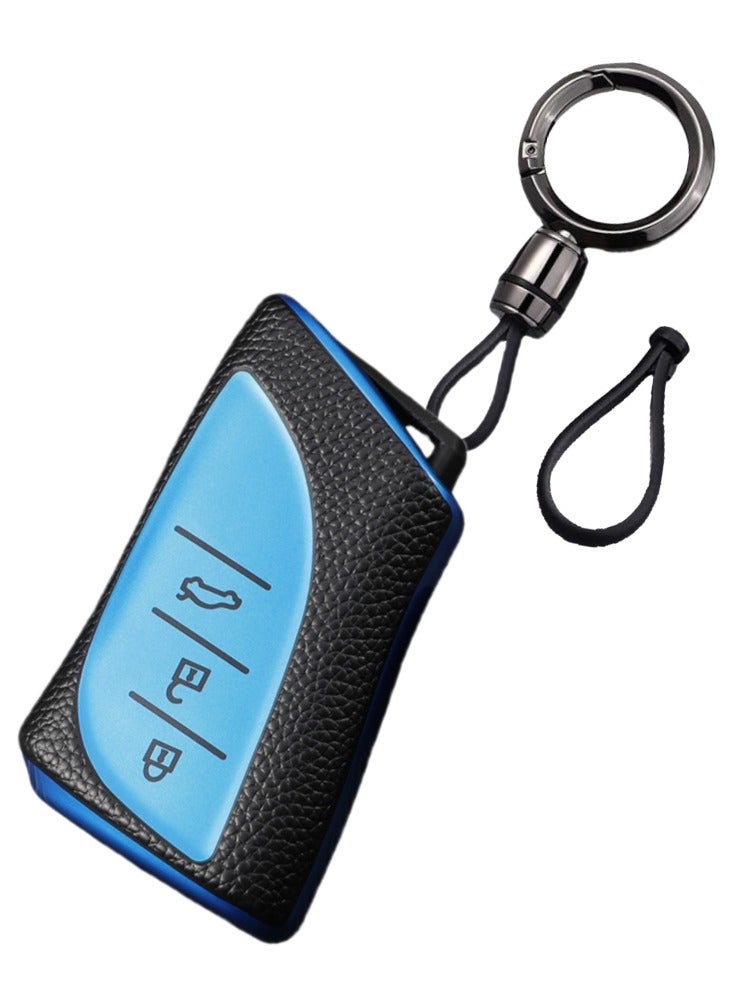 OUYoo Compatible with lexus Key fob Cover with Keychain,Metal Keychain,TPU Protective Key case,Upgrade the TPU surface texture shell,Compatible with 2018-2025 ES250 ES350 UX200 NX300h RX350 RX450h GX460 TX550 LX600 LS500 LC500h ect new Remote Smart Key,With keychain.(blue) - Image 1