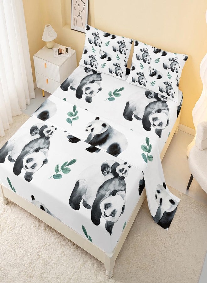 CVHOUSE Panda Fitted Sheet & Pillow Cases - Full Size, Cute Panda Bedding Set for Boys & Girls - 4 Piece - Image 1