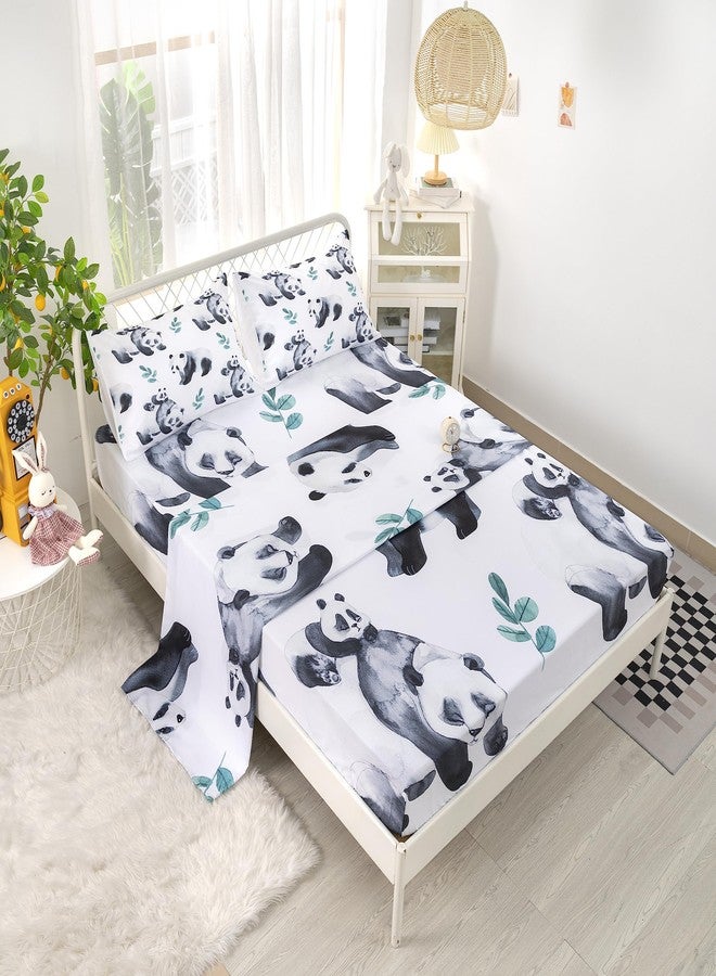 CVHOUSE Panda Fitted Sheet & Pillow Cases - Full Size, Cute Panda Bedding Set for Boys & Girls - 4 Piece - Image 2