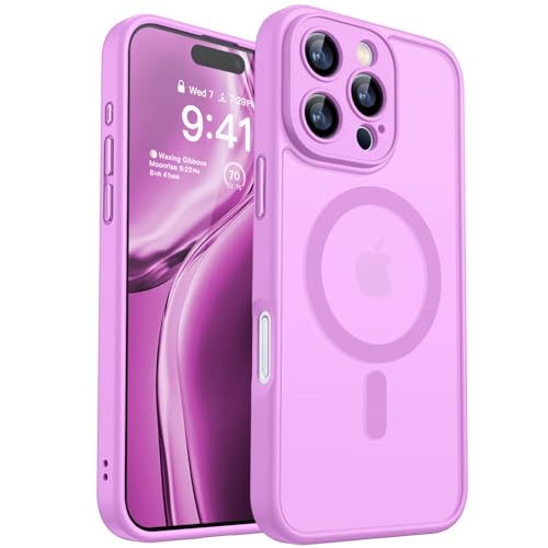 CANSHN Magnetic Compatible with iPhone 16 Pro Max Case, Upgraded [Full Camera Protection] [Compatible with Magsafe] [Translucent Matte] Shockproof Protective Phone Cover 6.9 Inch - Pinkish Purple - Image 1